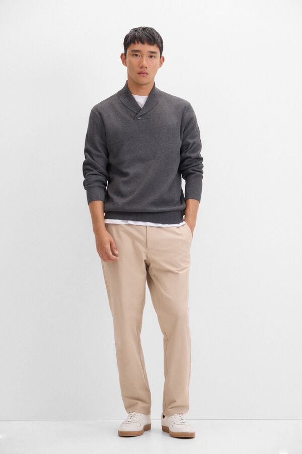 Cortefiel Camisola estruturada de algod&atilde;o com gola aberta Cinzento