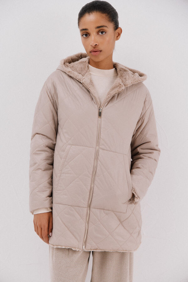 Cortefiel Anorak acolchado reversible efecto pelo Beige