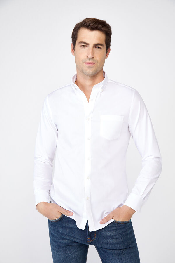 Cortefiel Camisa lisa fácil plancha algodón extra suave Blanco