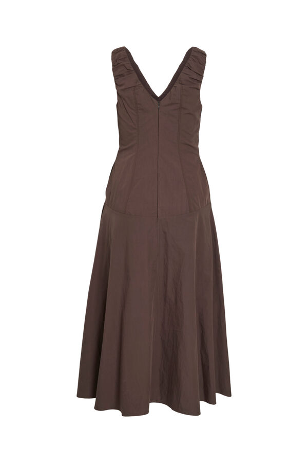 Vila Vestido comprido de al&ccedil;as em algod&atilde;o Castanho