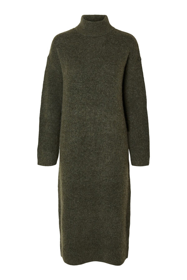 Selected Femme Vestido Midi de cuello alto confeccionado con lana Merino. Verde