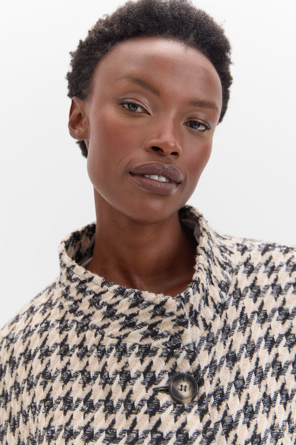 Cortefiel Abrigo desestructurado de pata de gallo Estampado blanco