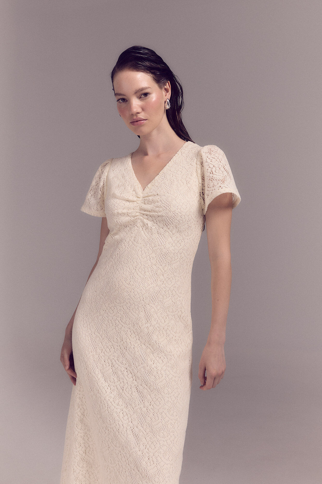 Slowlove Vestido de renda crua