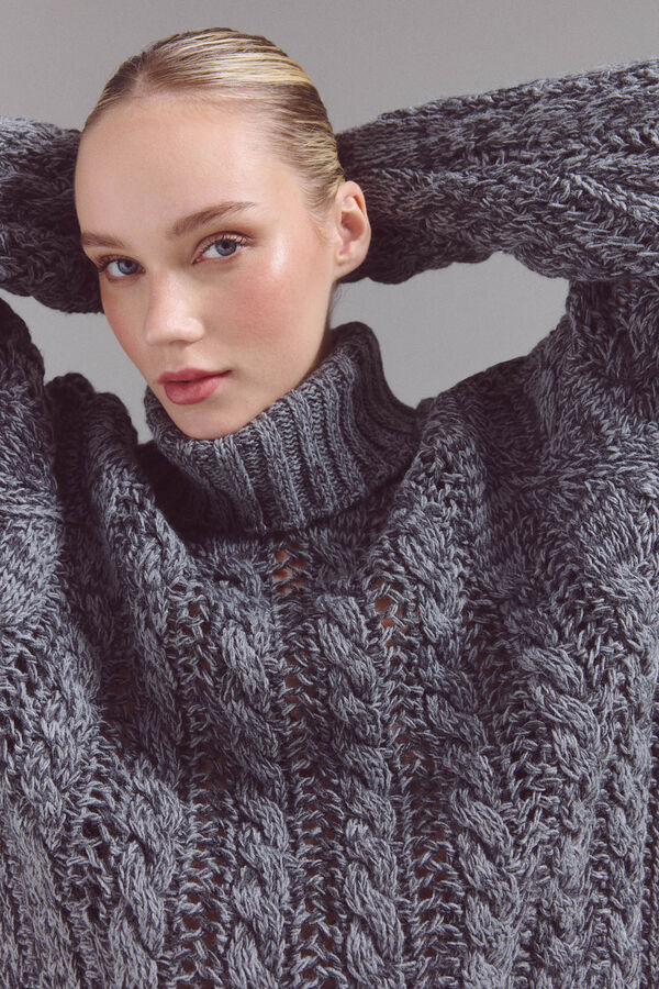 Slowlove Su&eacute;ter de malha gola em malha perfurada Cinzento