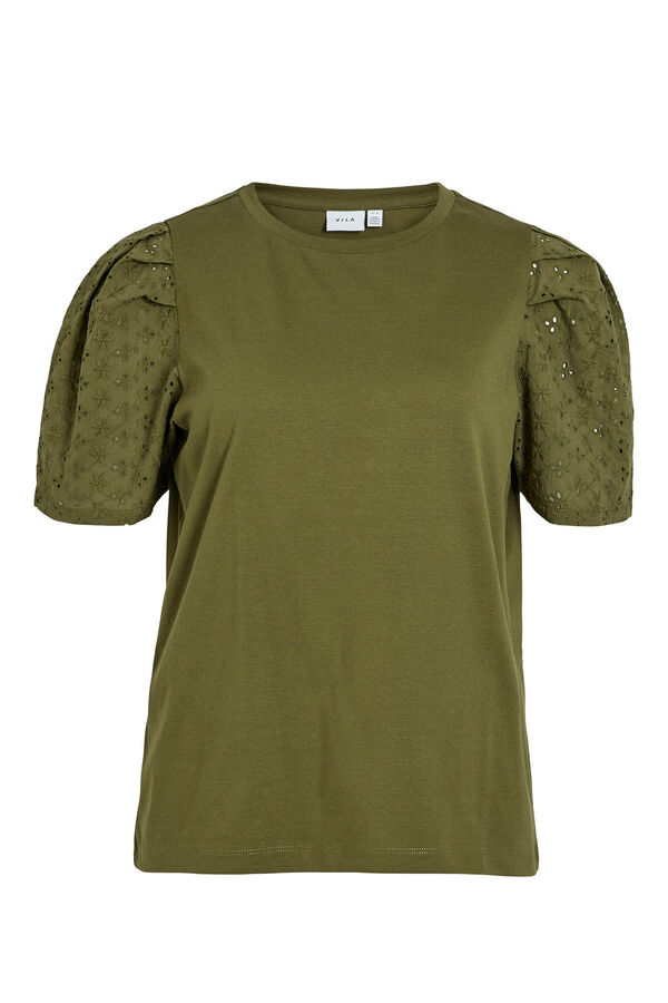 Vila Camiseta manga bordado inglesa Verde