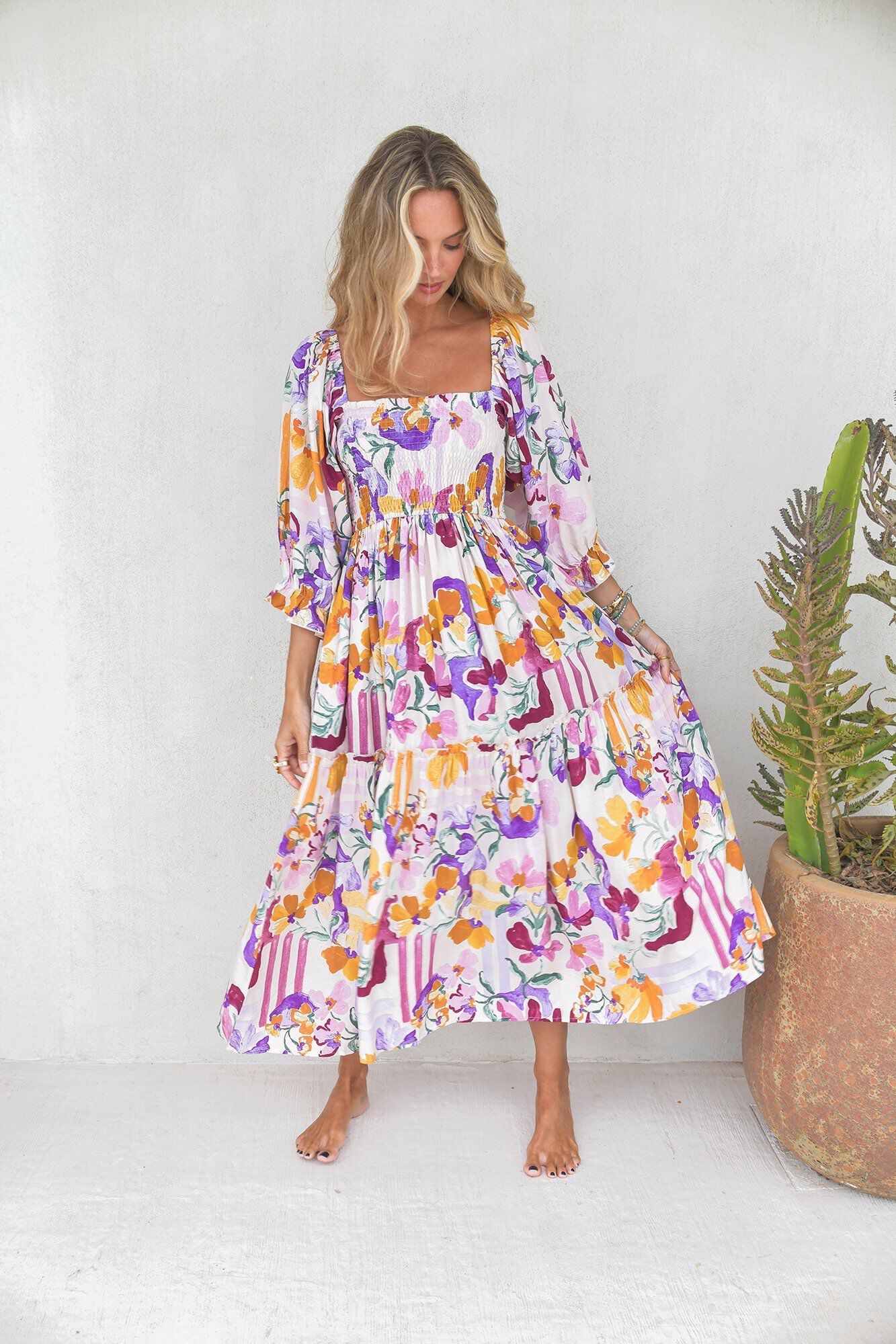 Jaase Vestido midi de manga comprida