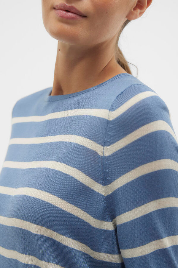 Vero Moda Camisola &agrave;s riscas de mulher com manga comprida e gola redonda Azul