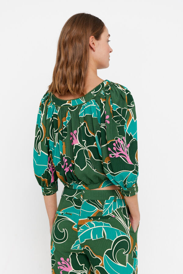 Cortefiel Blusa cropped estampada Multicolor