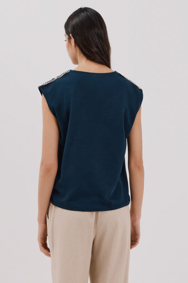 Cortefiel T-shirt detalhe crochet Azul