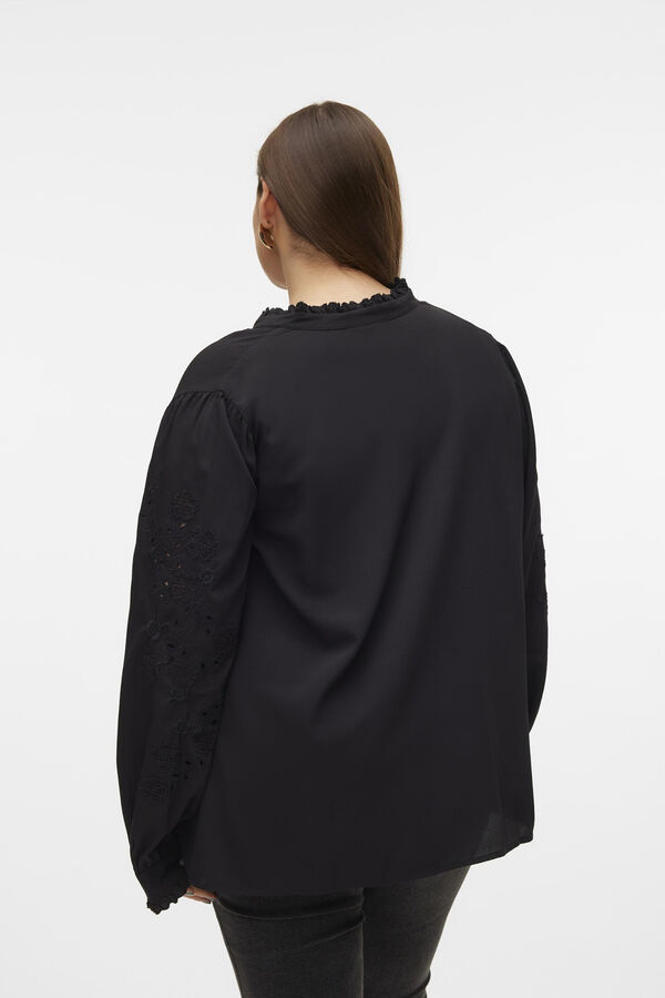 Vero Moda Curve Top de manga larga detalles calados talla grande Negro