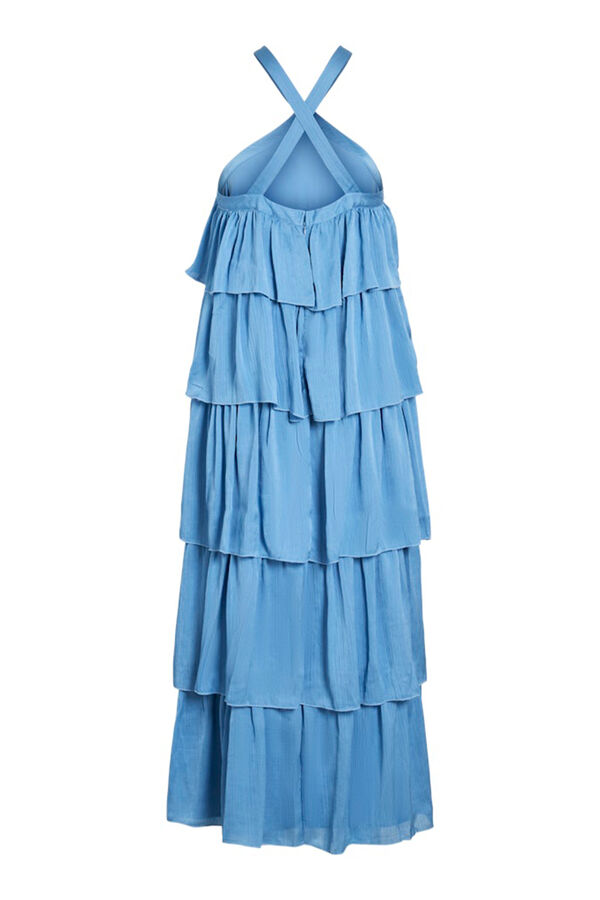 Vila Vestido de festa comprido com folhos Azul