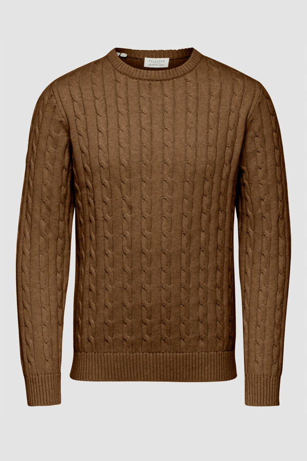 Selected Camisola de manga comprida de gola redonda Castanho