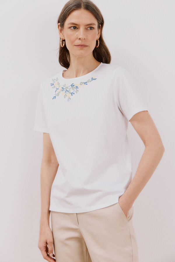 Cortefiel Camiseta bordado floral Multicolor
