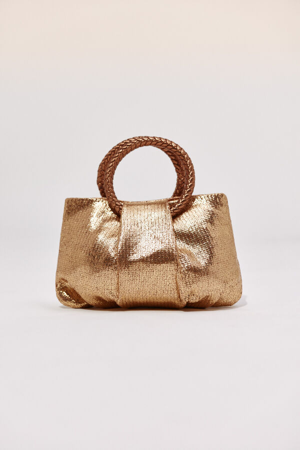 Cortefiel Bolsa de ombro em r&aacute;fia com al&ccedil;a tran&ccedil;ada Dourado
