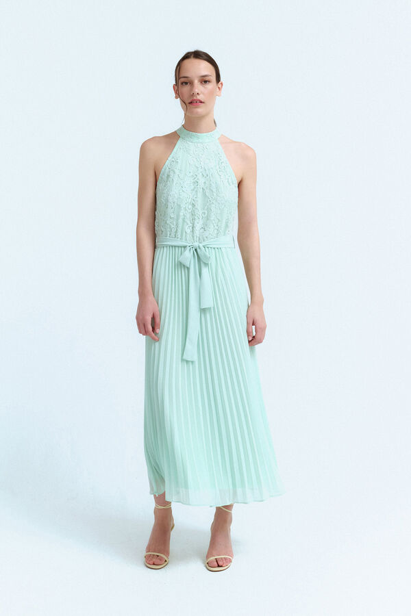 Vila Vestido de fiesta plisado con encaje Verde