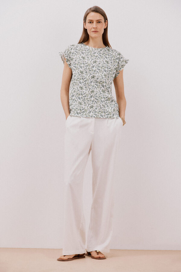 Cortefiel Camiseta b&aacute;sica volante Estampado amarillo