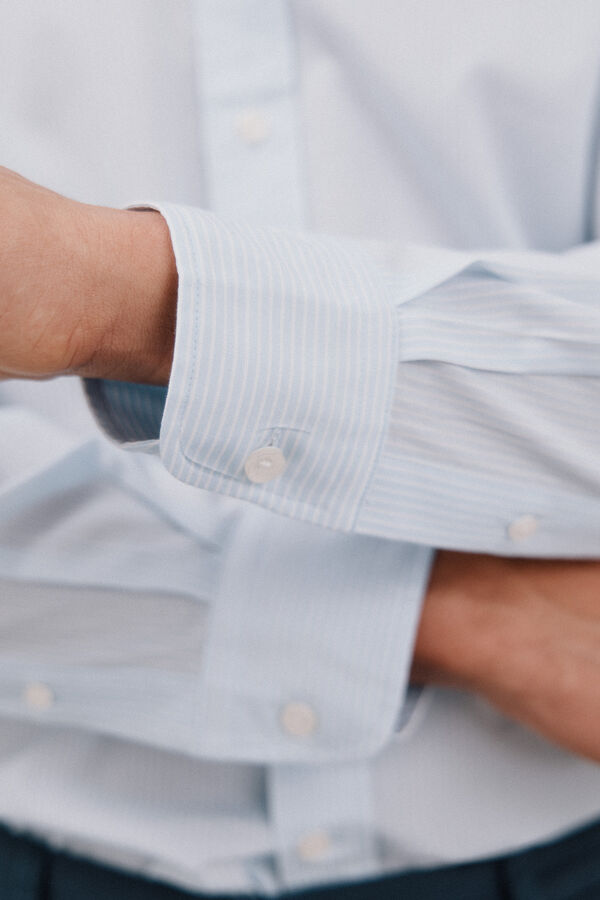 Cortefiel Camisa rayas algod&oacute;n tencel Azul