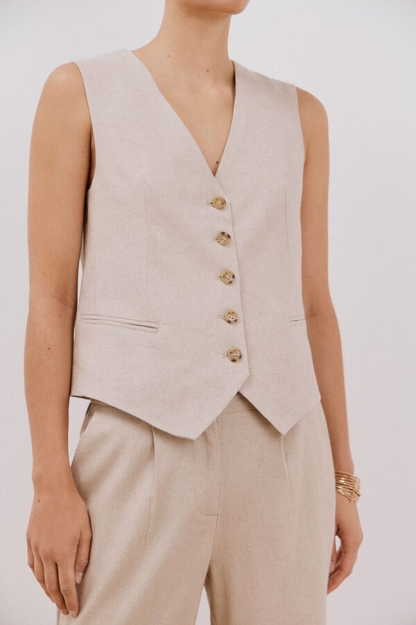 Cortefiel Colete aberto com manga cavas Castanho