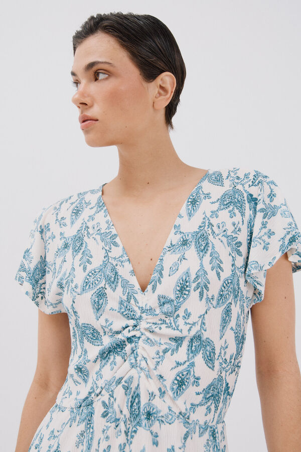 Cortefiel Vestido frunce estampado Estampado blanco