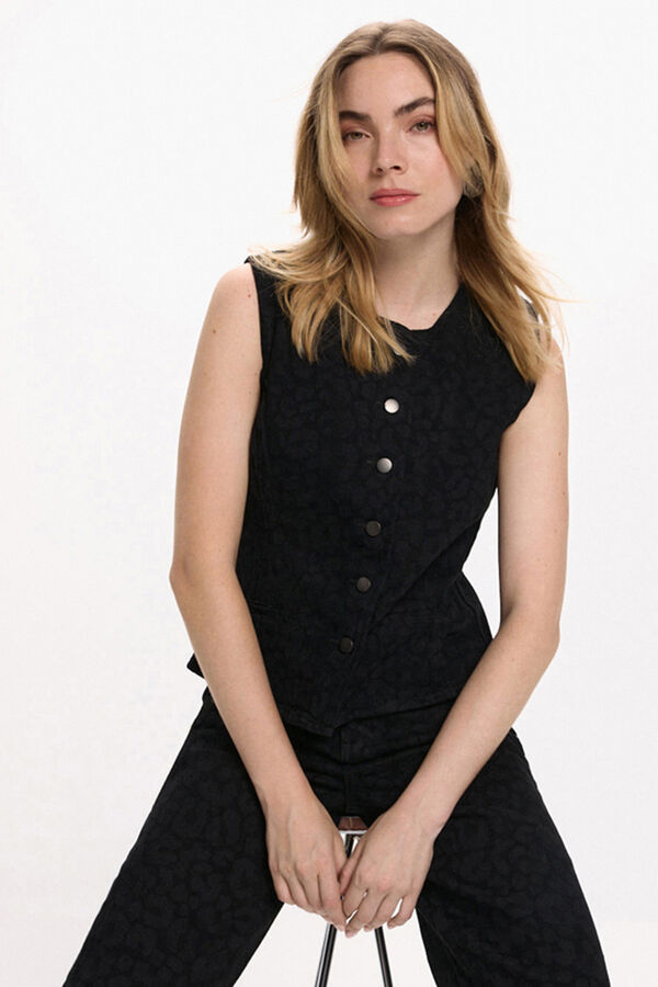 Vila Chaleco vaquero animal print Negro