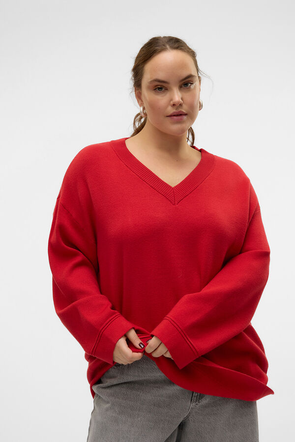 Vero Moda Curve Jersey cuello pico talla grande Rojo