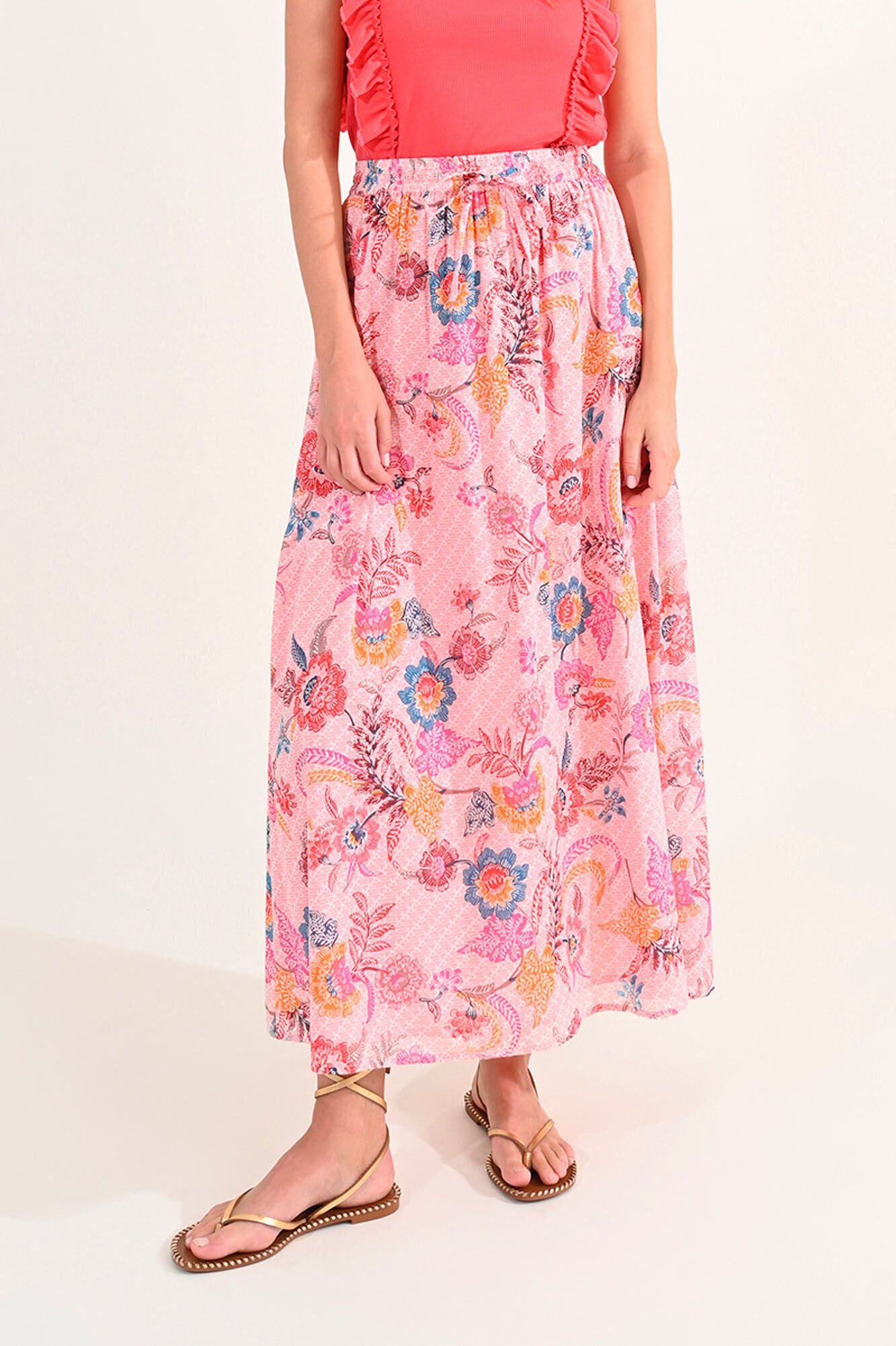 Molly Bracken Saia comprida com estampado e pregas