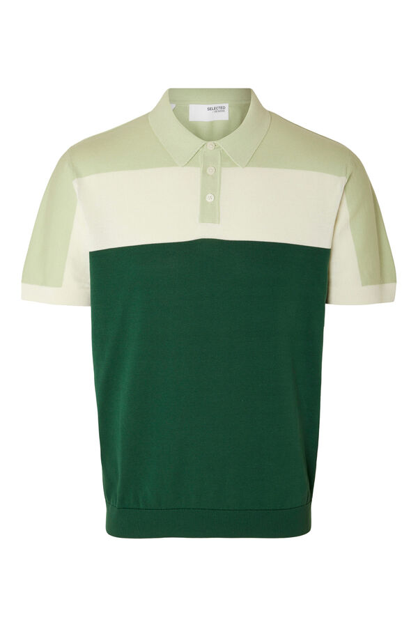 Selected Polo multicolor de malha de manga curta 100% algod&atilde;o org&acirc;nico. Verde