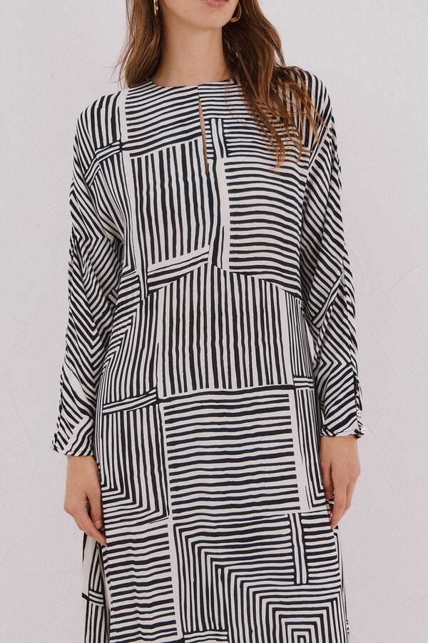 Cortefiel Vestido estampado midi Estampado blanco