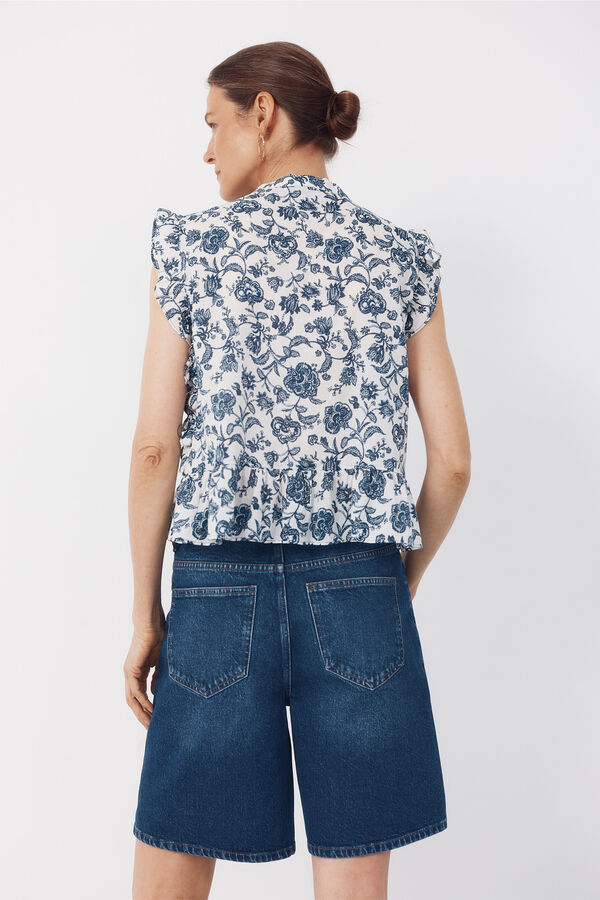 Cortefiel Blusa folhos Azul
