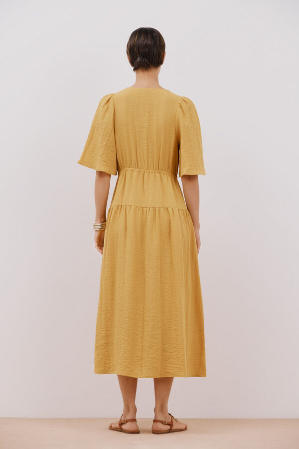 Cortefiel Vestido comprido de manga curta Dourado