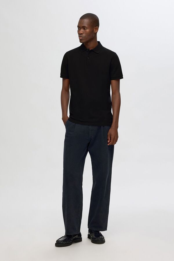 Selected P&oacute;lo de manga curta Preto