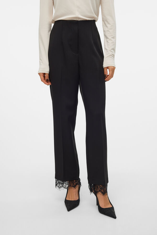 Vero Moda Pantalón largo con encaje Negro