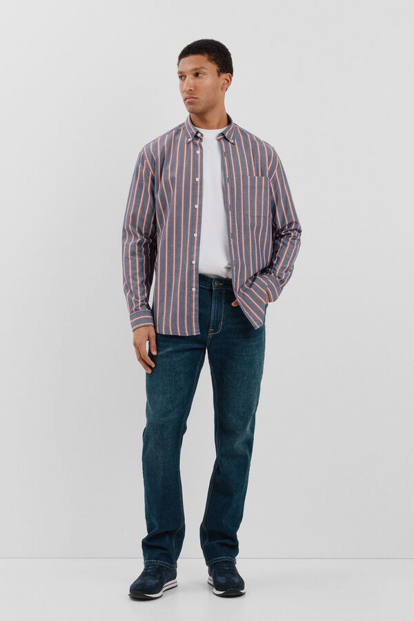 Cortefiel Camisa riscas de popelina Azul