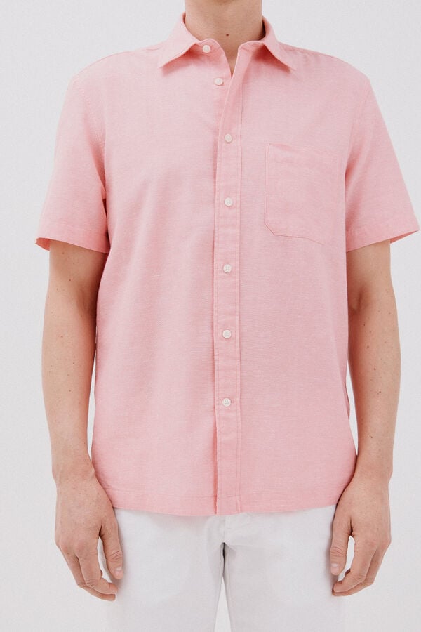 Cortefiel Camisa de manga curta de algod&atilde;o e linho simples Subiu