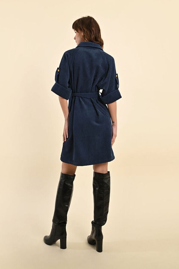 Molly Bracken Vestido curto em tecido veludo com cinto Azul