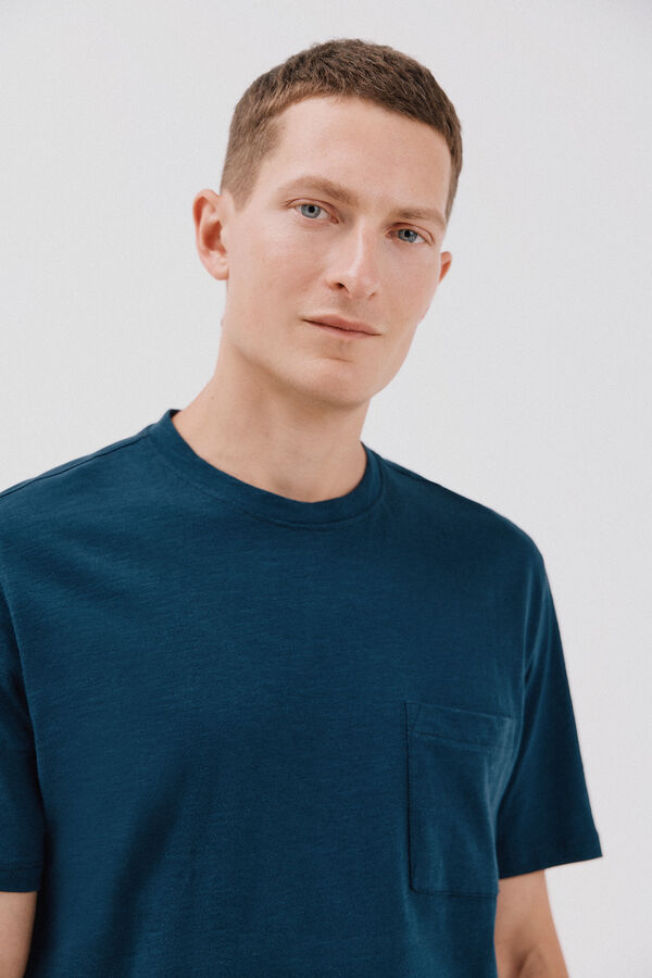 Cortefiel Camiseta lisa slub Azul marino