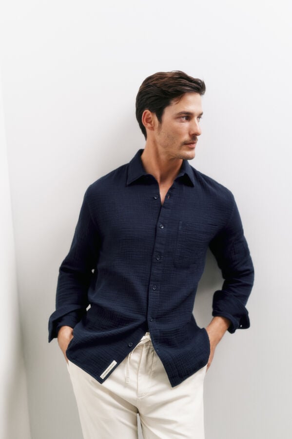 OOTO Camisa de bambu lisa Azul