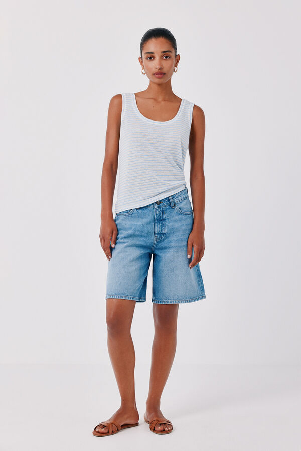 Cortefiel Top tirantes lino Estampado azul