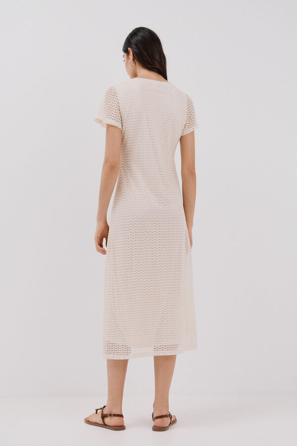 Cortefiel Vestido estruturado riscas Ecru