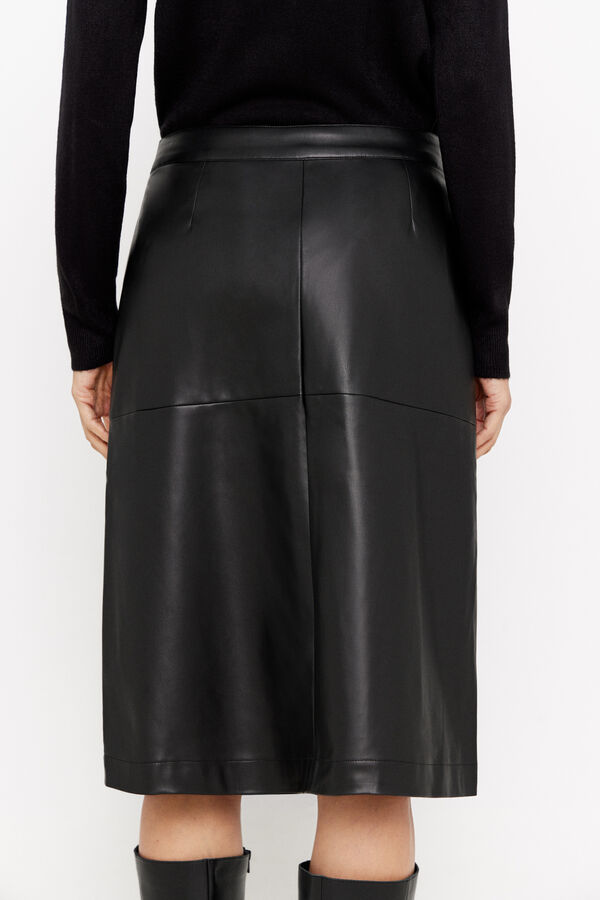 Cortefiel Falda midi cruzada de s&iacute;mil piel Negro