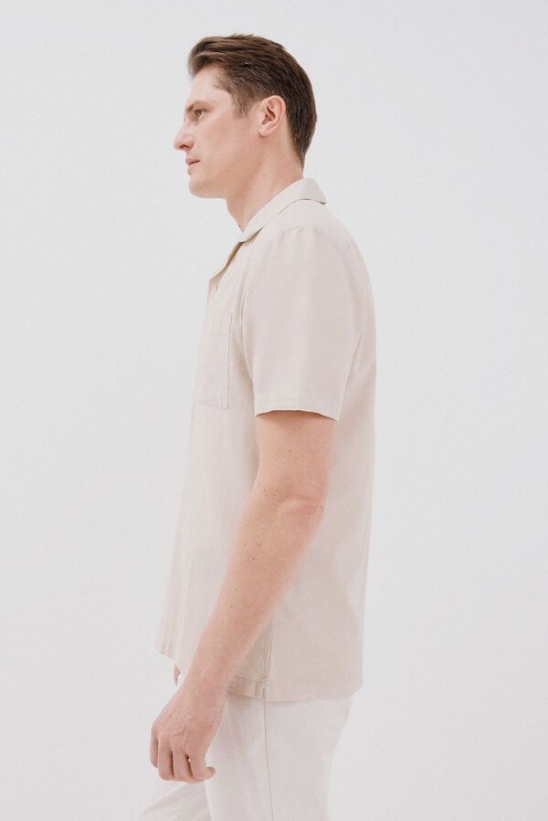 Cortefiel Camisa de manga curta de algod&atilde;o e linho simples Tostado