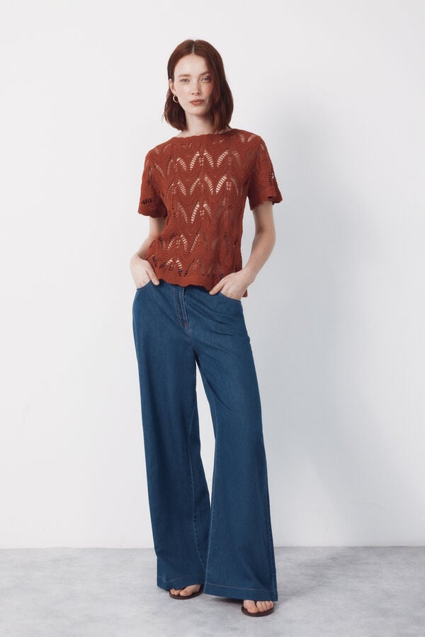 Cortefiel Top crochet Marr&oacute;n