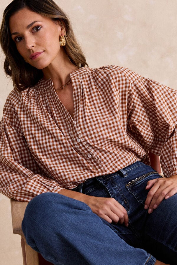 Pol&iacute;n Et Moi Blusa vichy Vico Estampado marr&oacute;n