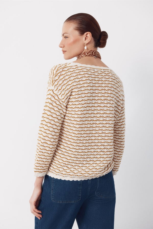 Cortefiel Camisola de malha vazada com bot&otilde;es Dourado