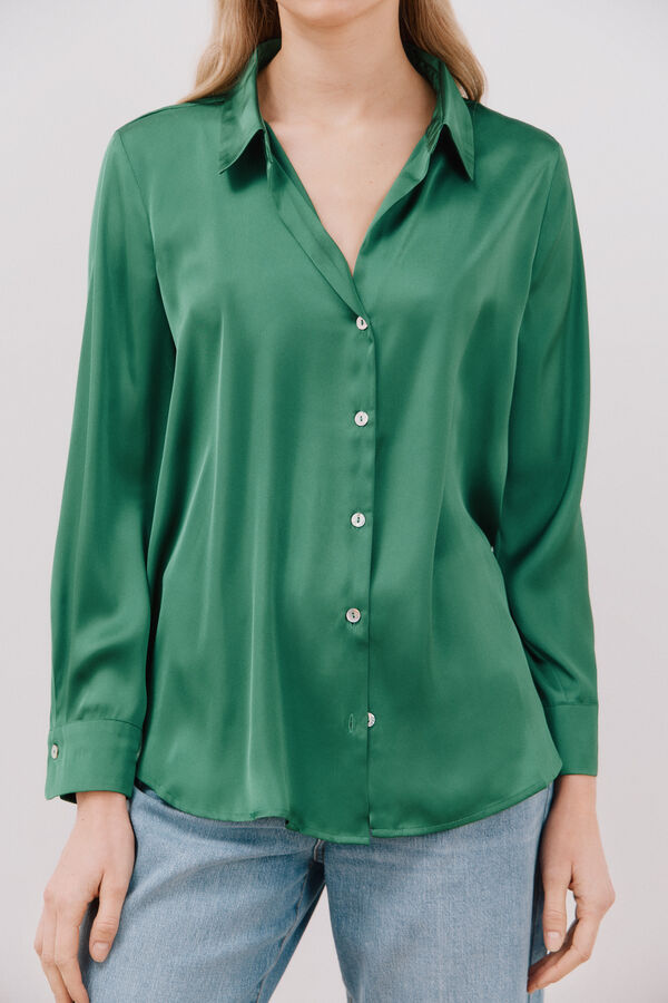 Cortefiel Blusa acetinada manga comprida Verde