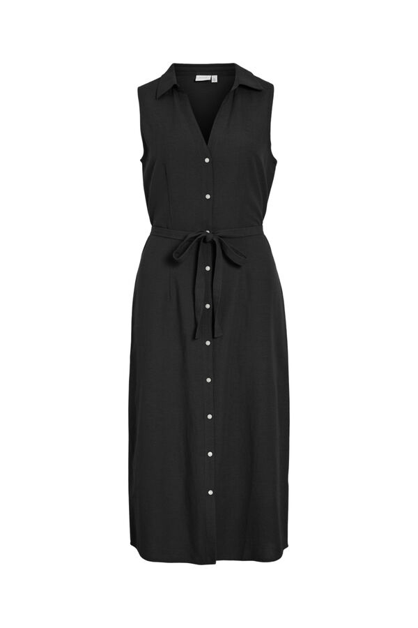 Vila Vestido midi camiseiro de linho Preto