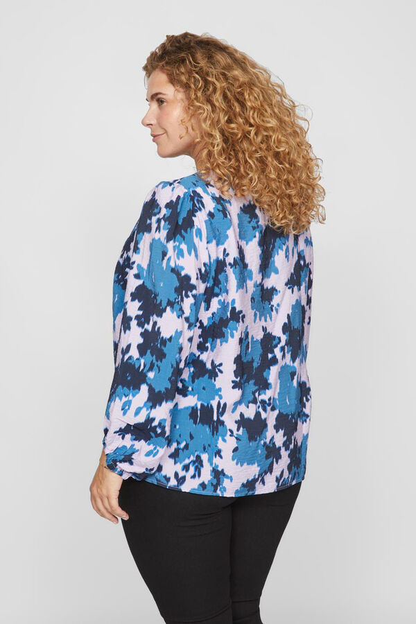 Evoked by Vila Blusa estampada manga larga curvy Azul marino