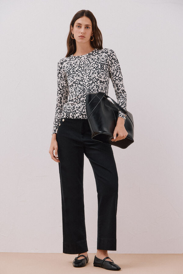 Cortefiel Camisola malha estampada Preto