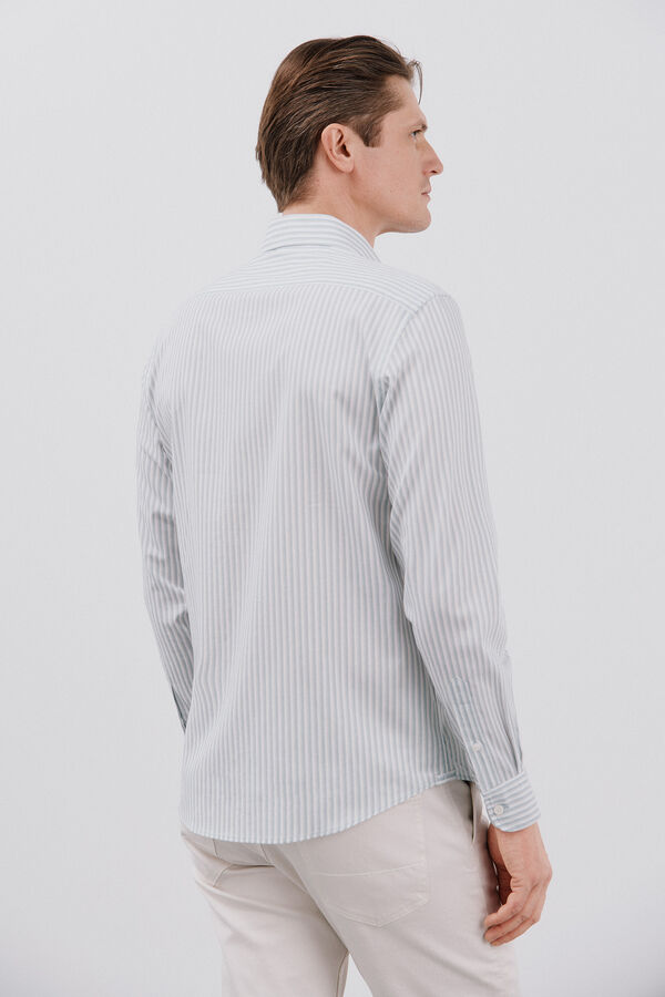 Cortefiel Camisa rayas algodón tencel Azul