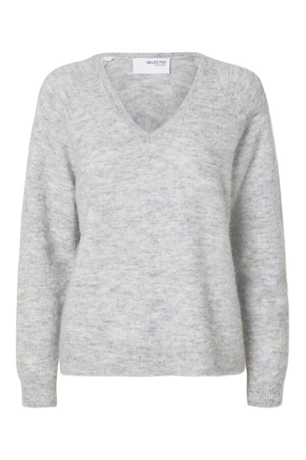Selected Femme Jersey de cuello en V confeccionado con lana y alpaca. Regular Fit. Gris